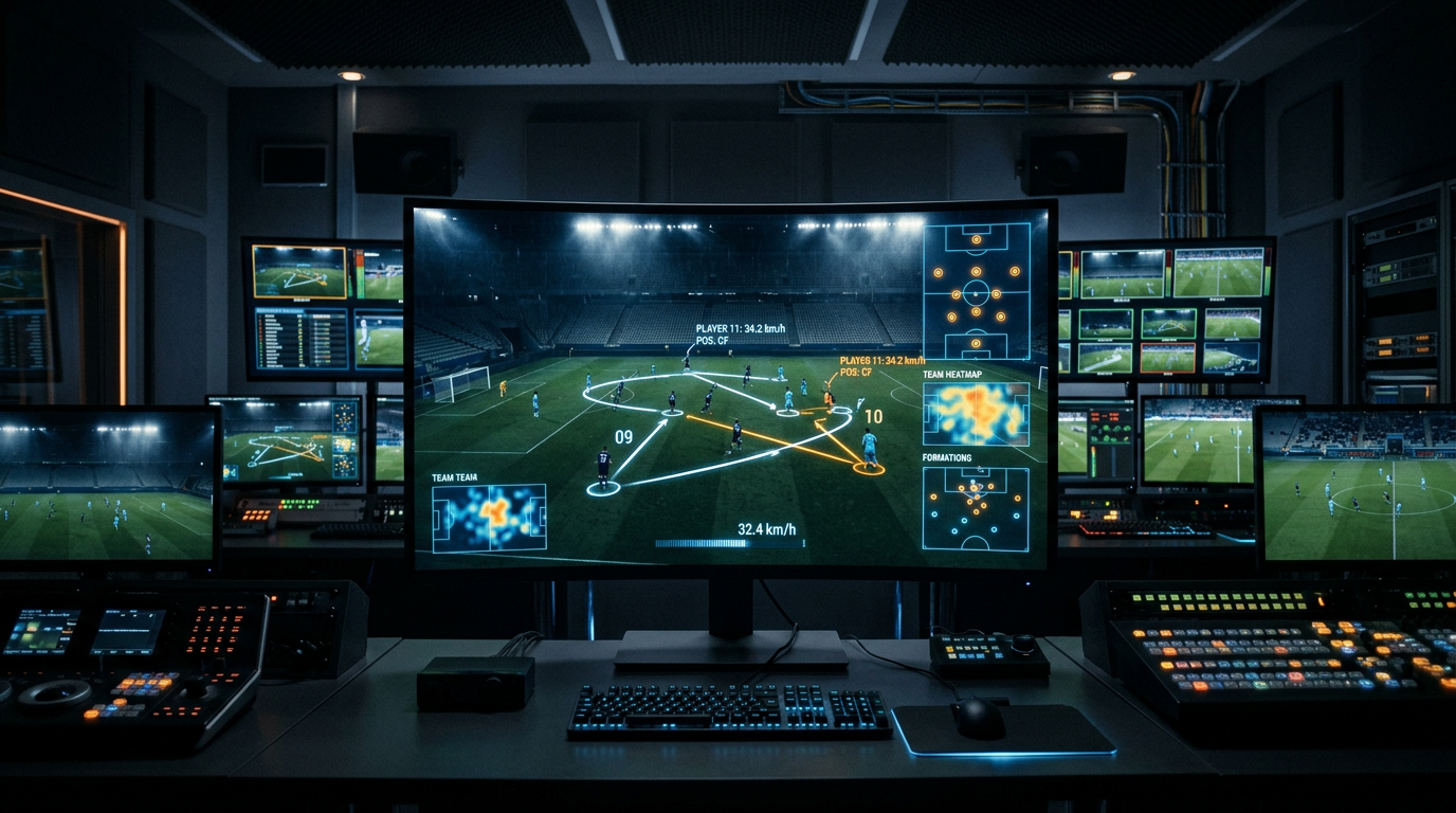 A data visualization overlay on a live sports broadcast, illustrating how a sports betting data API uses video signals.